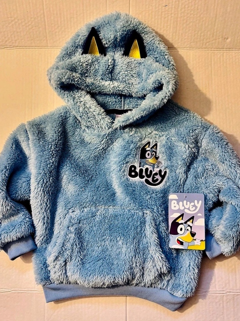 Bluey Character Hoodie Boys Blue Fuzzy Hoodie Size 3T NWT